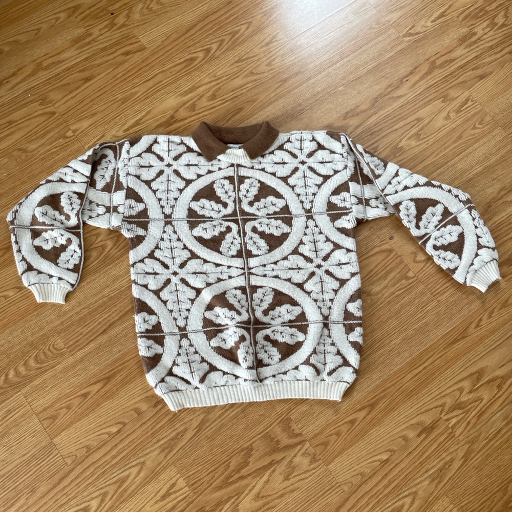 Brown and Cream geometric Knit Sweater